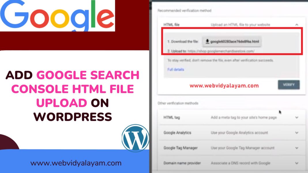Add Google Search Console HTML File Upload on WordPress