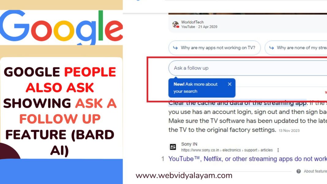 Google People Also Ask showing ask a follow up feature (Bard AI)
