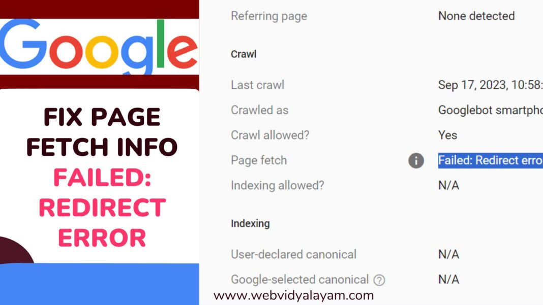 Page Fetch info Failed Redirect Error